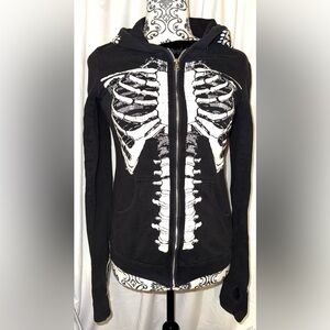 Vintage Sweet Love Anatomical Skeleton Print Hoodie with Thumb Holes
